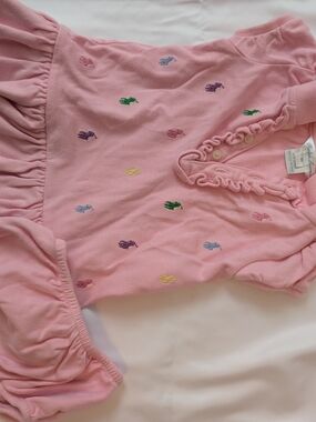 Pink Ruffled Polo Dress with Multicolor Pony Embroidery